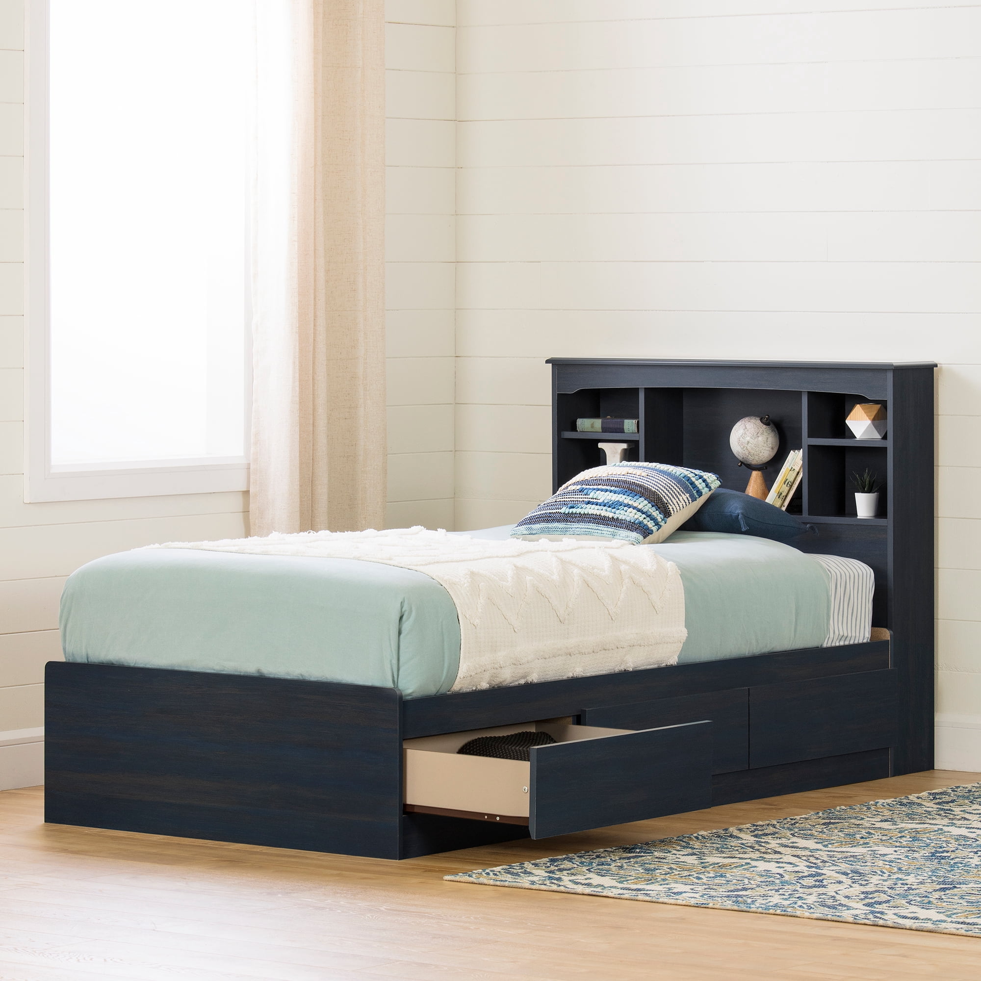 South Shore Navali Bookcase Headboard, Blueberry