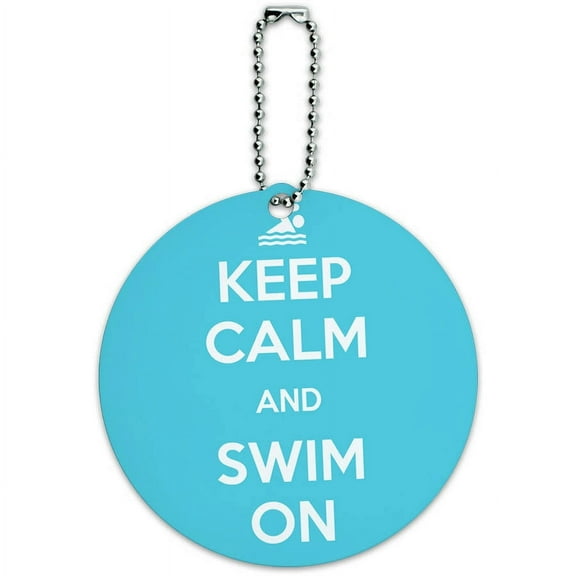 Keep Calm And Swim On Round Luggage ID Tag Card for Suitcase or Carry-On