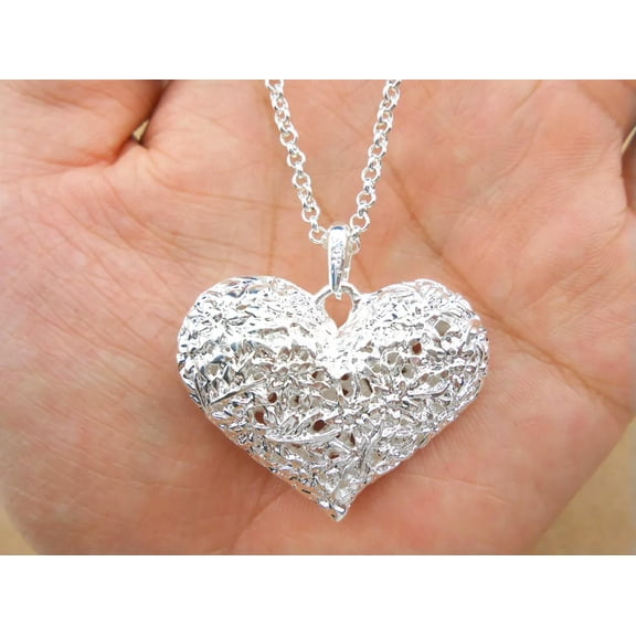 925 Sterling Silver Jewelry Pendant Heart-Shaped Pattern Fashion Women Necklace