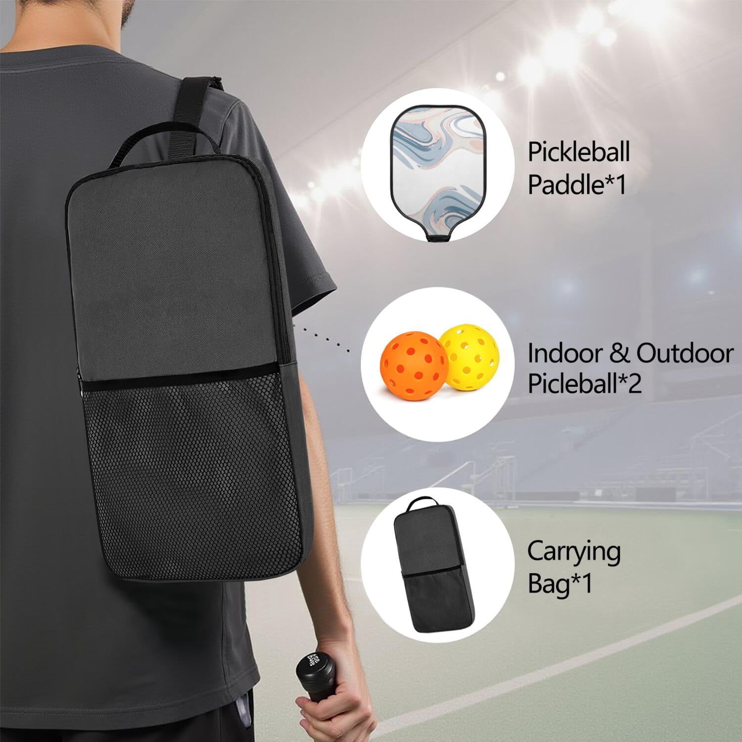Pickleball Paddles Set Of 1, Fiberglass Surface, Liquid & Marble Print, 1 Paddles, 2 Balls & Bag