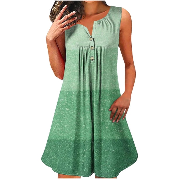 Vestido sin Mangas para las Mujeres Fragmentado Flash de Colores Impreso Botón Suéter Cuello Redondo Vestido, Vestido de Fiesta de Poliéster para Diario, Muestra Caso