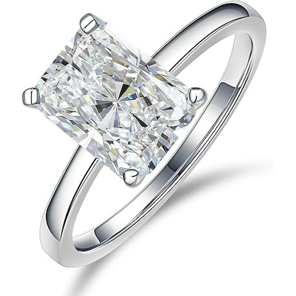 2CT Radiant Cut Moissanite Ring for Women - D Color VVS1 Clarity, Lab-Created Moissanite, 18K White Gold Plated Classic Solitaire Engagement Ring