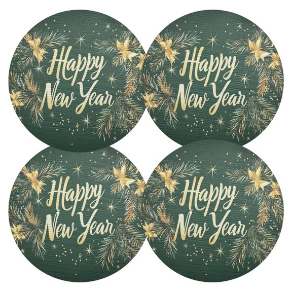 Ryvnso Happy New Year Round Plate Mats Dining Table Placemat Set of 4 for Holiday Decoration