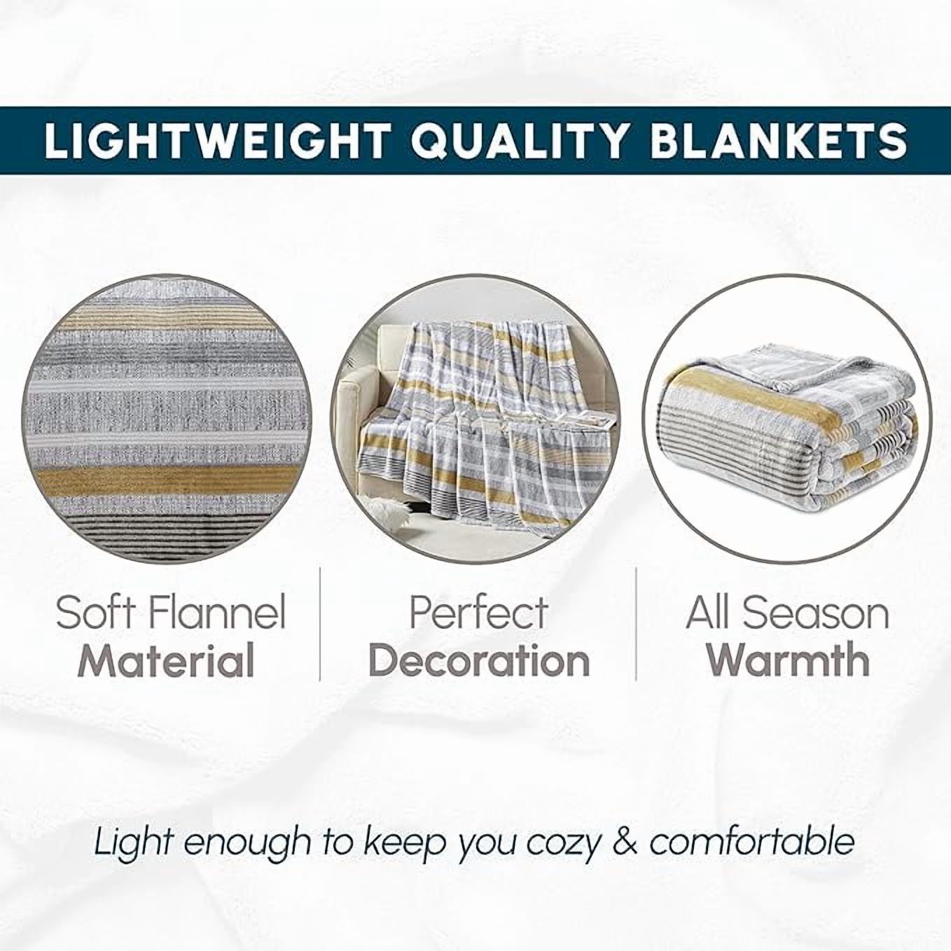 Elegant Comfort Soft Print Flannel Fleece Bed Blanket, Cozy-Fuzzy Lightweight Bedspread Coverlet, All season Decorative Blanket for Couch, Sofa, Striped Design, King Size, Brea Stripe