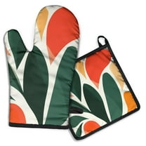 Abstract Leaves Kitchen Oven Mitt and Pot Holder Sets 2 Pcs for Baking, Cooking and Grilling, Heat Resistant Up To 392 °F