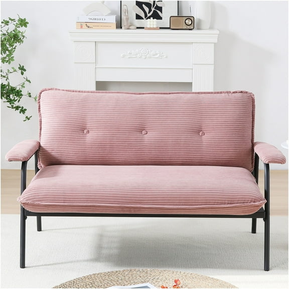 JERFIT Modern Corduroy Loveseat Sofa, 53" Small Apartment Pink 2-Seater Couch with Metal Frame for Living Room, Bedroom, Office