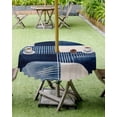 thumbnail image 4 of nqOlkjepod Navy Blue Boho Outdoor Tablecloth with Umbrella Hole & Zipper, Geometric Stripe Abstract Art Round Table Cover 60 Inch, Dining Waterproof Table Cloth Protector for Patio/Party/Picnic, 4 of 7