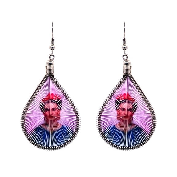 Frida Kahlo Graphic Silk Thread Teardrop Dangle Earrings - Womens Fashion Handmade Jewelry Famous Artist Accessories