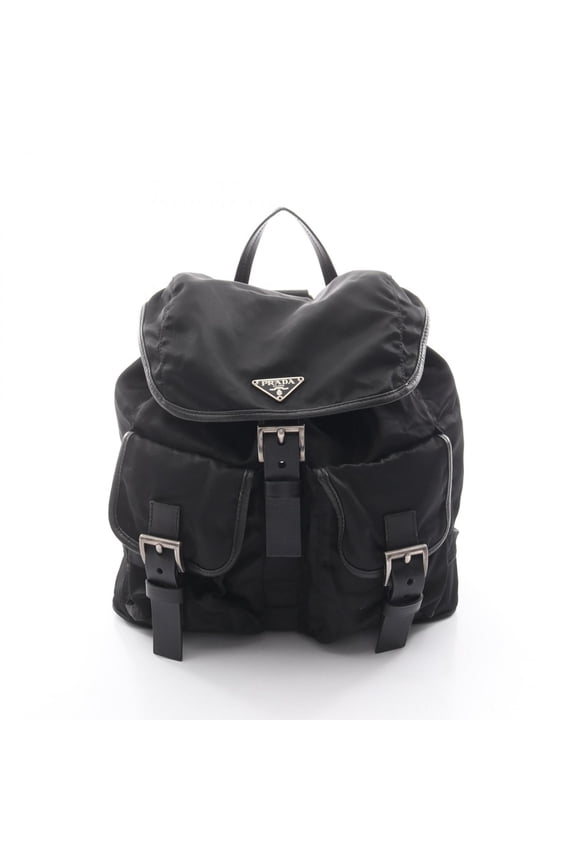 Pre-Owned Prada Triangle Logo Backpack/Handbag, Nylon, Women's, Black