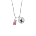 thumbnail image 2 of Delight Jewelry Silvertone 3-D Hot Pink & AB Crystal Owl Silvertone Script Initial Disc - L - Charm Necklace, 20"+3", 2 of 4
