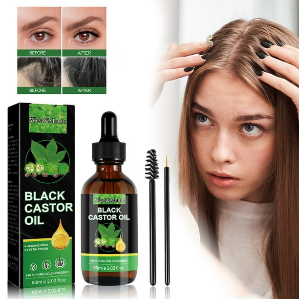 Aceite de Ricino Negro de Jamaica 60 Ml | Aceite de Ricino Frío Sin Refinar | Líquido para El Crecimiento de Pestañas y Cejas