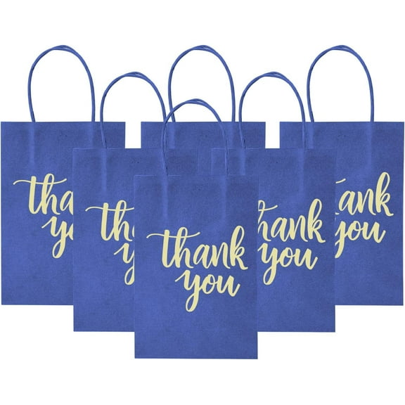 100 Pack Navy Blue Thank You Paper Gift Bags with Handles for Wedding, Birthday, Party Favors