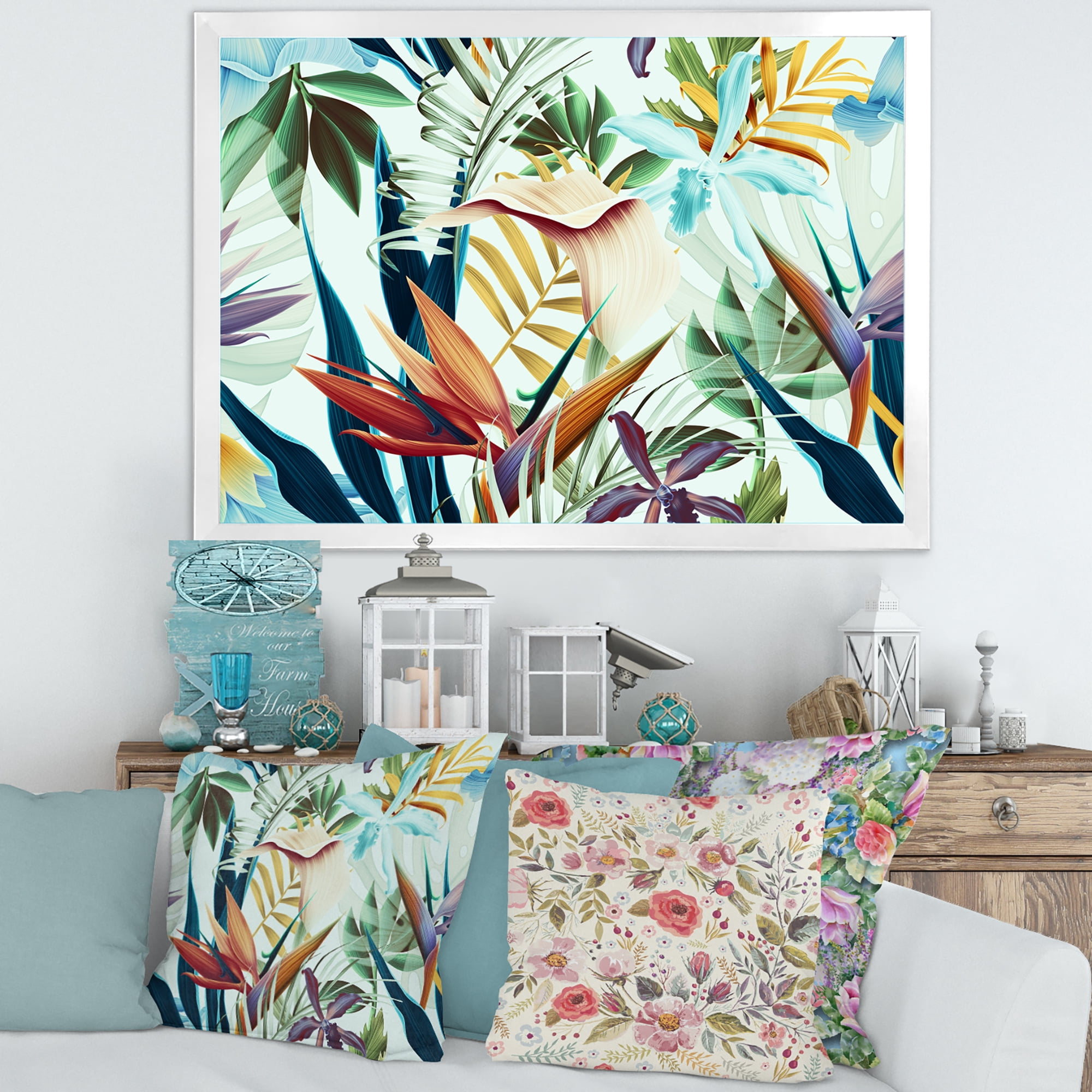Designart 'VIntage Tropical Flowers I' Tropical Framed Art Print