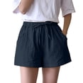 thumbnail image 2 of Endives Summer Linen Wide Leg Shorts For Women Beach Shorts Tie Up High Waisted Pants With Pockets Black, 2 of 4