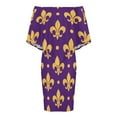 thumbnail image 4 of Purple Bright Mardi Gras - Fleur De Lis Women's Off The Shoulder Ruffles Summer Wedding Guest Loose Casual Party Beach Dress, 4 of 9