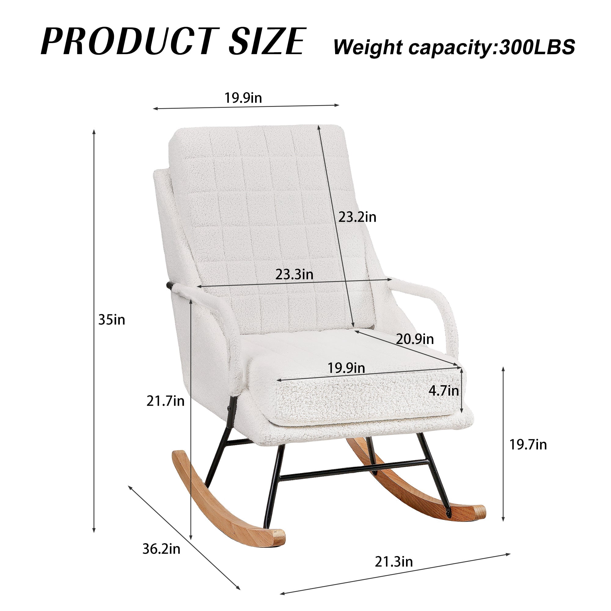 VECELO Nursery Rocking Chair with High Backrest, Teddy Upholstered Comfortable Rocker with Padded Seat for Living Room, Bedroom, White