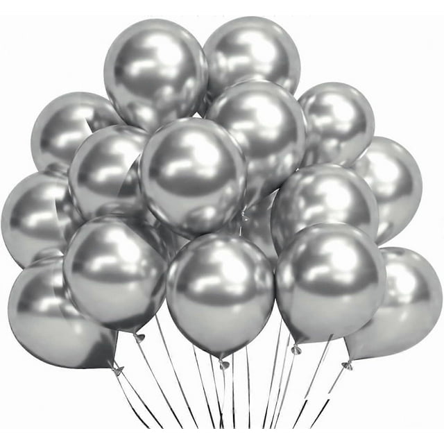 Metallic Silver Balloons 5 inch 50pcs Silver Latex Party Balloon Chrome Balloons for Wedding Engagement Anniversary Birthday Party Decorations
