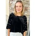thumbnail image 6 of Women's Black Pearl Beaded Half Sleeve Velvet Top for Elegant Occasions - [ZhiHiMeRi] | (US 12-14)L, 6 of 12