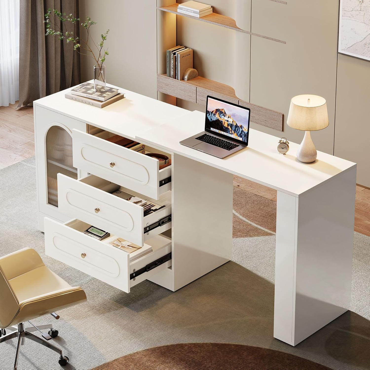 Tribesigns L-Shaped Computer Desk with 3 Drawers, Reversible Corner Desk with Cabinet