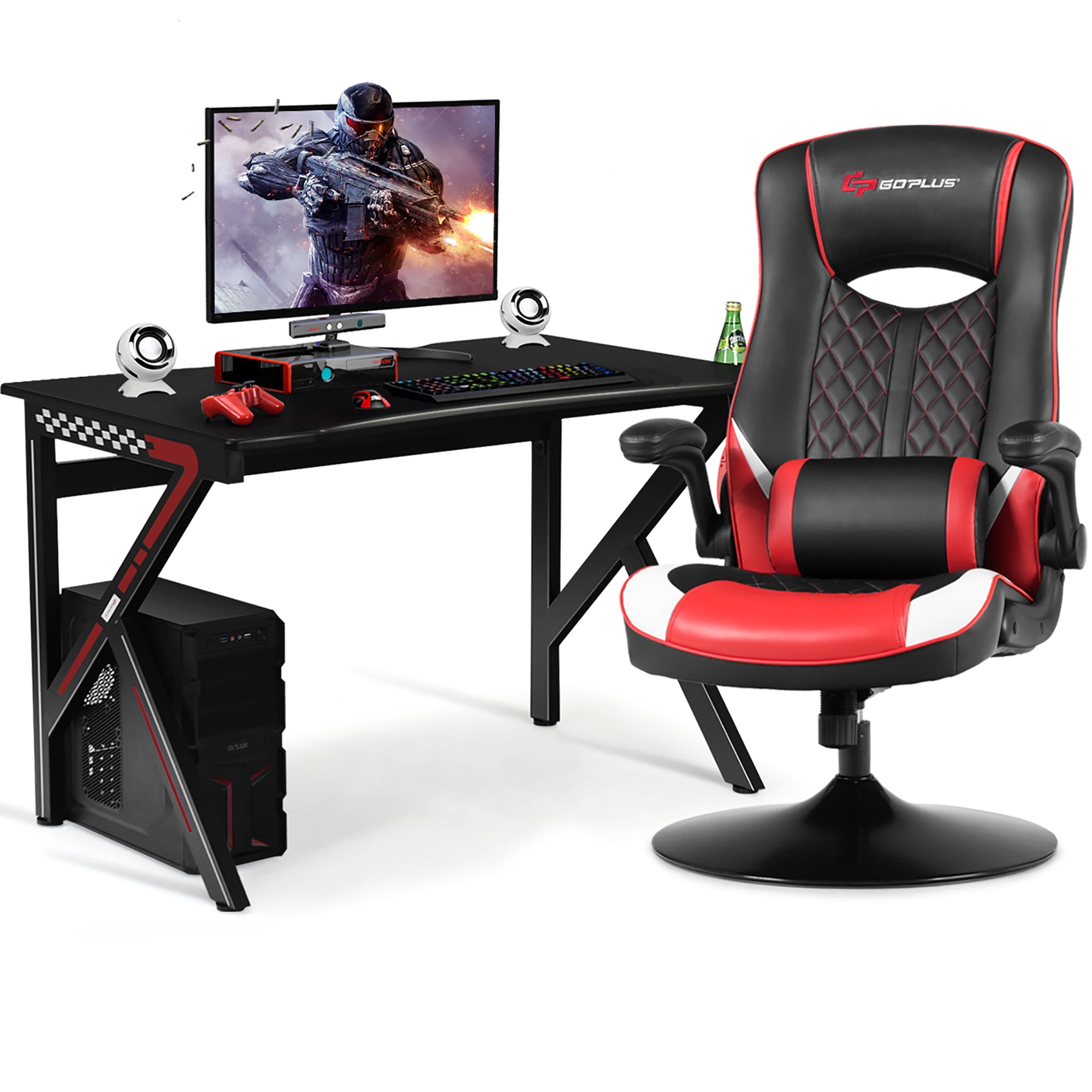 Costway KShaped Gaming Desk&Rocking Gaming Chair Set 360