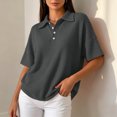 thumbnail image 6 of Yyuenw Women Lapel Collar Half Button Waffle Knit Drop Shoulder Short Sleeve Polo Solid Color Top for Casual Daily, 6 of 7