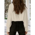 thumbnail image 5 of Women Elegant Solid Lace Collared Long Sleeve Button Shirts Business Work Tops Casual Loose Blouse Color S, 5 of 6