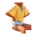 thumbnail image 4 of Txlixc, camisetas de gasa de verano para mujer, camisetas de manga corta acampanadas informales holgadas de encaje de Color sólido, ropa de calle para el día a día Txlixc Estilo de ocio, 4 of 7