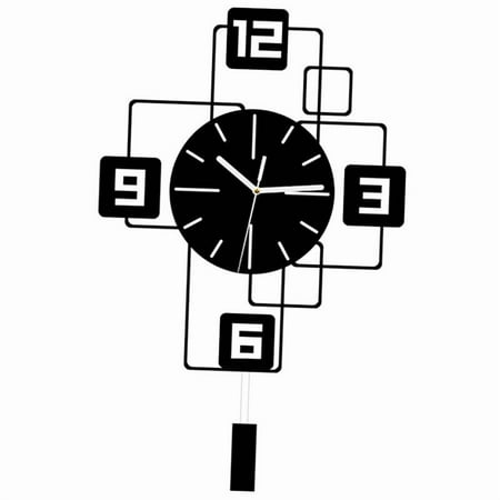 WLPZXP Swing Pendulum Wall Clock, Easy to Read, Creative, Non-Ticking, for Dining Room, Black 25cmx40cm