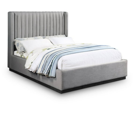 Meridian Furniture Logan Grey Linen Textured Fabric Queen Bed
