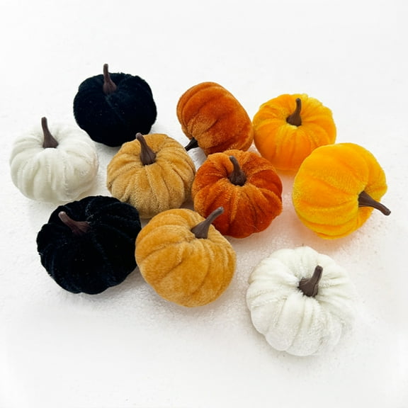 10Pcs, 2.3in Small Velvet Pumpkins Decorative Pumpkins Foam Pumpkins for Fall Thanksgiving Halloween Table Centerpiece Decor