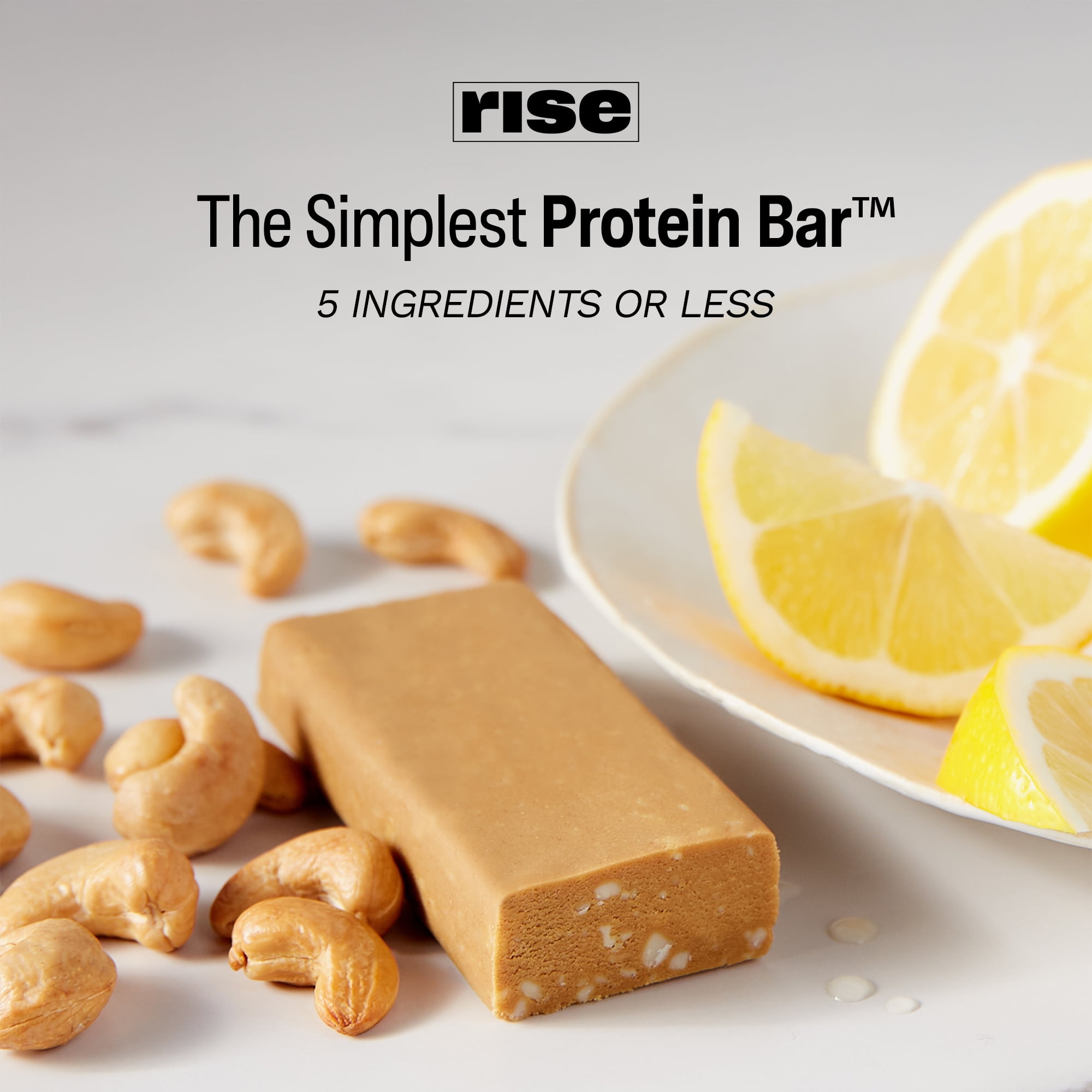 Rise Pea Protein Bar - Vegan Lemon Cashew | Breakfast Bar & Protein Snack 15g Protein Just 3 Whole Food Ingredients Non-GMO Gluten-Free Soy Free (12 Count)