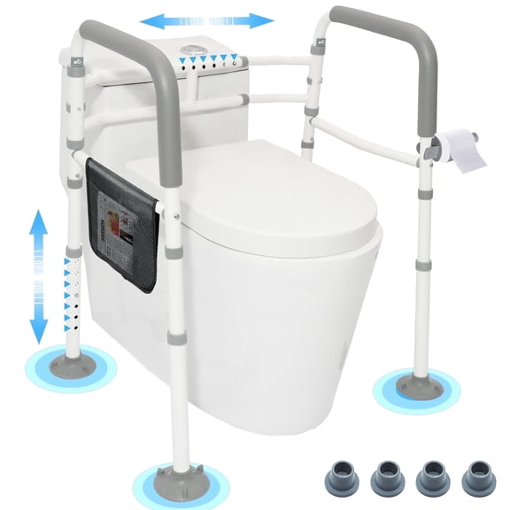 SHYUJAJIE Toilet Safety Rails with Padded Handles and Storage Bag, 350lbs Limit, Heavy Duty Adjustable Suction Cup Toilet Handrails for Elderly, Handicap and Disabled, Fits Most Toilet