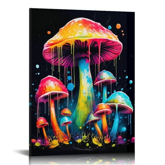 JEUXUS Mushroom Wall Art Banksy Mushroom Pictures Wall Decor Graffiti Forest Canvas Prints Framed Artwork Paintings Home Office Decorations For Bathroom Kitchen Bedroom Living Room 16x20 inch 12x16\