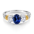 thumbnail image 2 of Gem Stone King 925 Sterling Silver and 10K Yellow Gold Oval Blue Created Sapphire White Topaz and White Diamond 3 Stone Ring for Women (2.83 Cttw, Gemstone September Birthstone, Size 6), 2 of 3