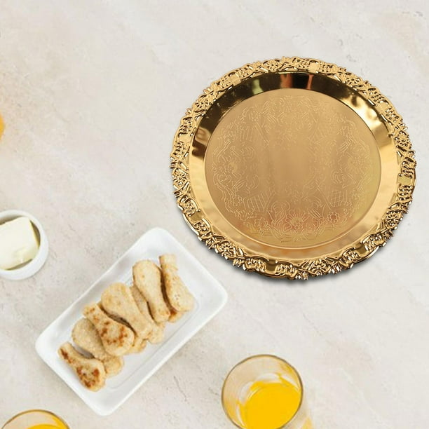 Platos redondos para pastel, bandejas de joyería Vintage, platos de postre dorados con patrón tallado para aniversario, cocina, fiesta de cumpleaños BLESIY Bandeja de servir