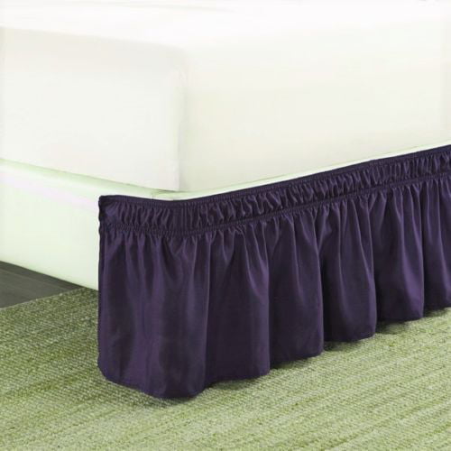 MOHAP Queen Size Bed Skirt 14" Drop Dust Ruffle  Elastic Wrap Around Bed Purple 