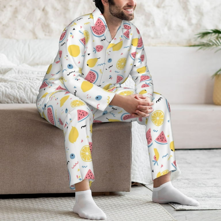 Mens Pajamas Set Tropical Fruit Long Sleeve Men s Sleepwear Elastic Waistband Pajamas for Men Mens Pajamas Button Down Pj Set S XXL Walmart