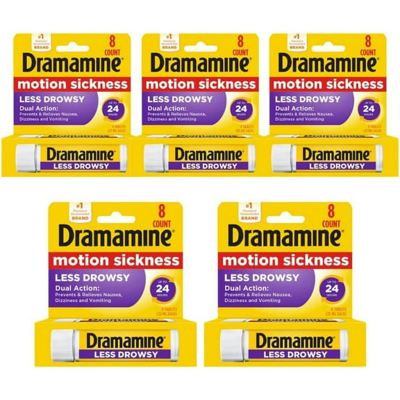 Dramamine Motion Sickness Relief Less Drowsy Formula Tablets, 8 ct (Pack - 5)