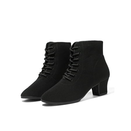 

Eloshman Womens Non-Slip Chunky Heel Dancing Shoe Modern Lightweight Closed Toe Jazz Dance Boots Mid Top 5cm Rubber Sole Style A 6