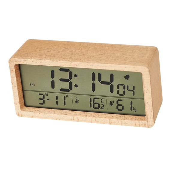 Reloj despertador digital LCD de madera con batería y termómetro, pantalla de tiempo, portátil Color claro