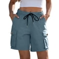 thumbnail image 4 of Costeam Womens Cargo Bermuda Shorts Lightweight Casual Summer Dual Button Flap Cargo Pockets Drawstring Elastic High Waist Loose Relaxed Mid Knee Walking Lounge Short Pants, 4 of 8