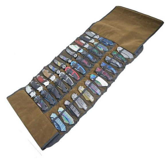Defender 13157 34 in. Knife Holder Mesh Pockets Canvas Knives Roll Storage Bag - 36 Piece