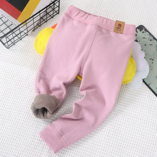 Leggings largos de invierno para niños, con forro polar térmico a rayas y gruesos, para niñas.