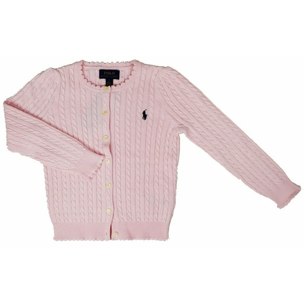 New Polo Ralph Lauren Girls Buttoned Down Cable Knit Sweater Pink Sz  L(12-14) 9754-1 