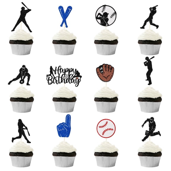 Baseball Cupcake Toppers, Baseball Cake Decorations, Baseball Birthday Decorations for Boys, Sports Cupcake Toppers, Baseball Party Decorations, 24PCS