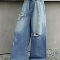 thumbnail image 5 of Ruyang Baggy Ripped Jeans for Girls Vintage Wide Leg Denim Pants with Pockets Teen Kids Fall Streetwear Y2k Straight Trousers, 5 of 9