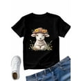 thumbnail image 6 of Women's T-Shirt Cute Little Sheep Daisy Flowers Short Sleeve Casual Tee Classic Crew Neck T Shirt for Women Black, 2XL, 6 of 7
