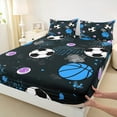 thumbnail image 3 of Manfei Boys Soccer Basketball Twin Sheet Sets, Sports Theme Twin Fitted Sheet, Black Blue White Flat Sheet, Microfiber Bedroom Decor 3-Piece, 3 of 7