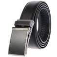 thumbnail image 1 of Cinturón de vestir cómodo con trinquete de cuero genuino para hombre con hebilla automática para regalo del día del padre 110 cm-130 cm, negro-negro- brillar Electrónica, 1 of 3