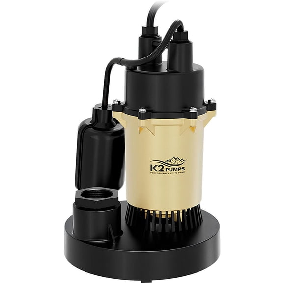 K2 Pumps Sump Pump Cast Aluminum 1/4 Hp With Direct In Tethered Switch